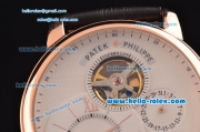 Patek Philippe Complications ST22 Automatic Rose Gold Case with Gold Markers Black Leather Strap and White Dial