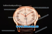 Omega De Ville Hour Vision Clone Omega 8500 Automatic Rose Gold Case with White Dial Brown Leather Strap and Rose Gold Stick Markers (KW)