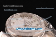 Omega De Ville Ladymatic Swiss Quartz Movement Steel Case Steel Bracelet with Diamond Bezel and White Dial