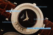 Chopard Happy Sport Swiss Quartz Movement Silver Case with Black Dial and Brown Leather Strap