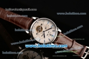 Patek Philippe Grand Complications Chrono Asia HT1035-Tourbillon Automatic Steel Case with Brown Leather Bracelet Blue Stick Markers and White Dial