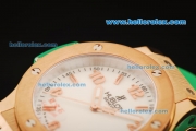 Hublot Big Bang King Swiss Quartz Movement Rose Gold Case with White Dial and Green Rubber Strap