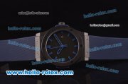 Hublot Classic Fusion Asia 2813 Automatic PVD Case with Black Dial and Blue Rubber Strap