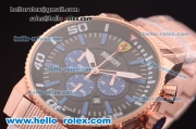 Ferrari Chronograph Miyota Quartz Full Rose Gold with Black Dial and Three Blue Subdials