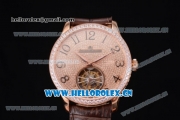 Jaeger-LECoultre Master Grande Tourbillon Swiss Tourbillon Automatic Rose Gold Case with Diamonds Dial and Brown Leather Strap Diamonds Bezel (FT)