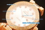 Omega Ladymatic Quartz Rose Gold Case with Diamond Bezel and Black Leather Strap