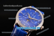 Jaeger-LECoultre Master Perpetual Calendar Asia Automatic Steel Case with Blue Dial Diamonds Bezel and Stick Markers