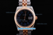 Rolex Datejust Oyster Perpetual Automatic Two Tone with Black Dial,Blue Marking and Rose Gold Bezel