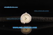 Cartier Classic Quartz Movement Beige Dial with Diamond Bezel and Black Leather Strap