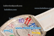 Franck Muller Cintree Curvex Swiss Quartz Steel/Diamonds Case with Diamonds Dial and Colorful Arabic Numeral Markers