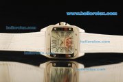 Cartier Santos 100 Swiss ETA 2671 Automatic Movement Steel Case with Light Green Dial and White Leather Strap - 1:1 Original