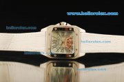 Cartier Santos 100 Swiss ETA 2671 Automatic Movement Steel Case with Light Green Dial and White Leather Strap - 1:1 Original