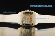 Cartier Santos 100 Swiss ETA 2671 Automatic Movement Steel Case with Light Green Dial and White Leather Strap - 1:1 Original Cartier Santos 100 Swiss ETA 2671 Automatic Movement Steel Case with Light Green Dial and White Leather Strap - 1:1 Original