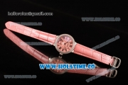 Cartier Ballon Bleu De Small Swiss Quartz Steel Case with Diamonds Bezel Pink Dial and Pink Leather Strap - Black Markers