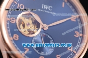 IWC Portugueser Tourbillon Hand-Wound Asia 2813 Automatic Rose Gold Case with Blue Dial Blue Leather Strap and Arabic Numeral Markers