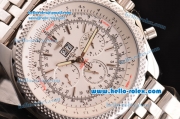 Breitling Bentley 6.75 Big Date Quartz Movement Silver Case with White Dial and Honeycomb Bezel-SS Strap