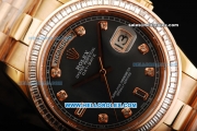 Rolex Day Date II Automatic Movement Full Rose Gold with Diamond Bezel - Diamond Markers and Black MOP Dial