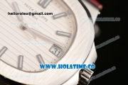 Patek Philippe Nautilus Miyota 9015 Automatic Steel Case with White Stick Markers and White Dial (BP)