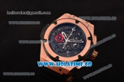 Hublot King Power Swiss Valjoux 7750 Automatic Rose Gold Case with Black Skeleton Dial and Black Rubber Strap (YR)