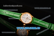 Rolex Cellini Time Asia 2813 Automatic Yellow Gold Case White Dial Green Leather Strap and Stick/Roman Numeral Markers