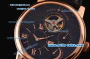 Patek Philippe Complications ST22 Automatic Rose Gold Case with Black Leather Strap Gold Markers and Black Dial