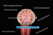 Cartier Ballon Bleu De Small Swiss Quartz Steel Case with Diamonds Bezel Pink Dial and Pink Leather Strap - Black Markers