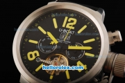 U-BOAT Italo Fontana Flywheel Chronograph Automatic Stainless Steel Special Case with Black Dial and Yellow Marking-Small Calendar