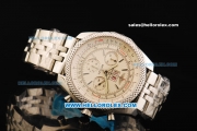 Breitling Bentley Swiss Valjoux 7750 Chronograph Movement Full Steel with Beige Dial and Stick Markers - Honeycomb Bezel