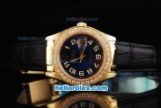 Rolex Datejust Oyster Perpetual Automatic Movement RG Case with Black Dial and Numeral Marker-Diamond Bezel