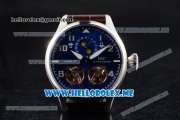 IWC Big Pilot Double Tourbillon Asia ST28 Automatic Steel Case with Blue Dial and Brown Leather Strap Stick/Arabic Numeral Markers