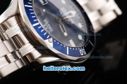 Omega Seamaster Swiss ETA 2836 Automatic Movement Black Dial with Green Dot Marker and Blue Bezel-SS Strap
