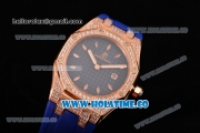 Audemars Piguet Royal Oak Lady Swiss Quartz Rose Gold/Diamonds Case with Blue Dial and Blue Rubber Strap (EF)