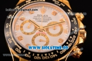 Rolex Daytona Chrono Swiss Valjoux 7750 Automatic Yellow Gold Case with Ceramic Bezel Diamonds Markers and White Dial (BP)