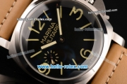 Panerai Luminor Marina Asia 6497 Manual Winding Steel Case with Brown Leather Strap Green Markers and Black Dial