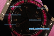 Hublot Big Bang Chronograph Swiss Valjoux 7750 Automatic Movement PVD Case with Pink Diamond Bezel and Pink Rubber Strap