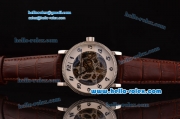 Patek Philippe Grand Complications Asia 3836 Automatic Steel Case with Brown Leather Strap Skeleton Dial Numeral Markers