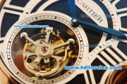 Cartier Ballon Bleu de Cartier Swiss Tourbillon Manual Winding Movement Gold Case with Black Leather Strap