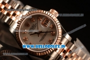 Rolex Oyster Perpetual Lady Datejust Swiss ETA 2671 Automatic 904 Steel/14K Rose Gold Case White Dial With Diamonds Markers Rose Gold Bracelet (BP)