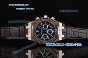 Audemars Piguet Royal Oak Chrono Japanese Miyota OS20 Quartz Stainless Steel Case with Black Leather Strap and Blue Dial