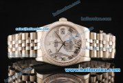 Rolex Datejust Swiss ETA 2836 Automatic Full Steel with Diamond Bezel and White MOP Dial-Silver Roman Markers