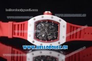Richard Mille RM 055 Miyota 9015 Automatic Steel Case with Skeleton Dial Dot Markers White Ceramic Bezel and Red Rubber Strap