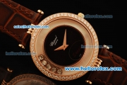 Chopard Happy Sport Swiss Quartz Movement Diamond Bezel with Black Dial and Brown Leather Strap