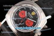 Ferrari Chronograph Automatic Movement Black Dial with White Numeral Marker and Red Subdials-Black Rubber Strap