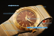 Omega Constellation Swiss Quartz Steel Case with Gold Bezel and Brown Dial-Two Tone Strap
