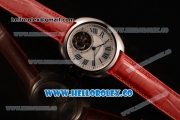 Cartier Cle de Cartier Swiss Tourbillon Manual Winding Steel Case with White Dial and Red Leather Strap