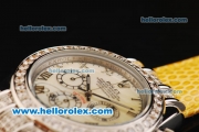 Rolex Daytona Chronograph Miyota Quartz Movement Diamond Bezel with Roman Numerals and White Dial - Yellow Leather Strap