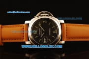 Panerai Luminor Marina Pam 111M Asia 6497 Manual Winding Movement Steel Case with Black Dial and Brown Leather Strap