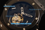 Hublot Big Bang Swiss Tourbillon Manual Winding Movement PVD Case with Black Dial and Black Rubber Strap-Ceramic Bezel