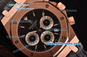 Audemars Piguet Royal Oak Chronograph Miyota OS20 Quartz Rose Gold Case with Black Leather Strap Black Dial and Three Subdials