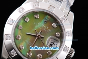 Rolex Datejust Oyster Perpetual Chronometer Automatic ETA Case with Diamond Bezel,Green MOP Dial and Diamond Marking-Small Calendar